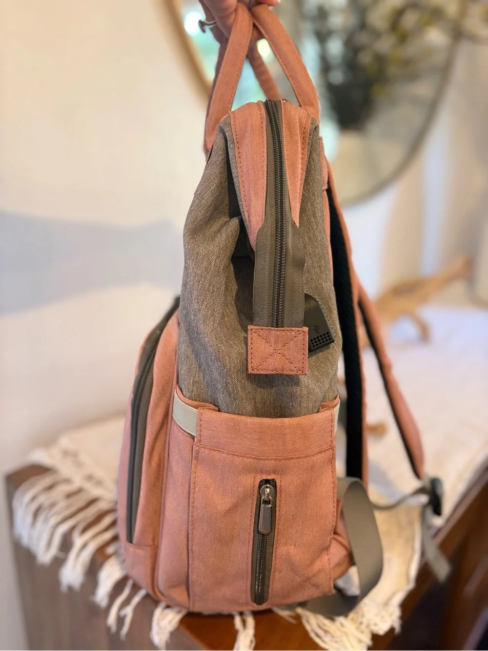 Upsimples gray and coral pink dipper bag